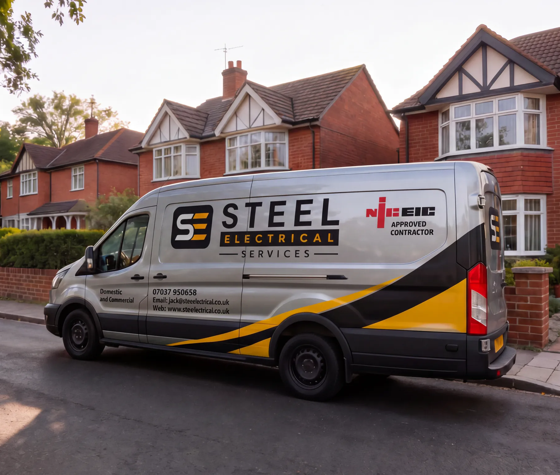 Steel Electrical Services van on a residential street in Surrey
